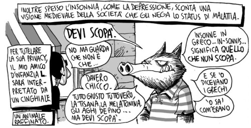 Una delle tipiche scene fra Zerocalcare e l'amico Cinghiale
