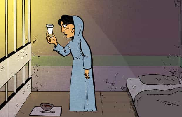 Atena Farghadani in carcere, disegnata da Gavin Aung Than